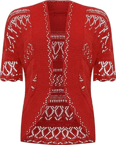 Ladies Crochet Bolero Knitted Shrug, Womens Casual Short Cap Sleeves Lightweight Open Front Cropped 