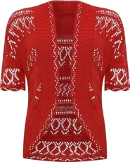 Ladies Crochet Bolero Knitted Shrug, Womens Casual Short Cap Sleeves Lightweight Open Front Cropped 