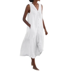 Ladies Dresses Size 8-16 Clearance Cotton/Linen Summer Maxi Dresses for Women UK Casual Sleeveless Dress with Pockets Dress Oversize Shirt Sun Dresses Midi Beach Dresses