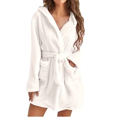 Ladies Dressing Gown Fluffy Super Soft Hooded Plush Fleece Bathrobe for Women Perfect Loungewear Belt Long Robe Housecoat Gifts with Pocket