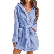Ladies Dressing Gown Fluffy Super Soft Hooded Plush Fleece Bathrobe for Women Perfect Loungewear Belt Long Robe Housecoat Gifts with Pocket