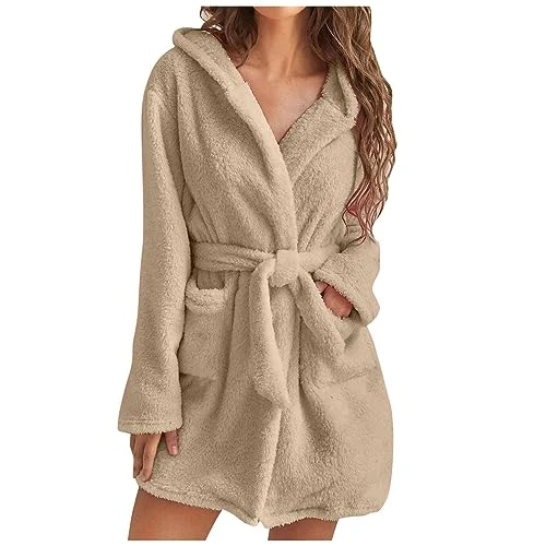 Ladies Dressing Gown Super Soft Fluffy Bathrobe Winter Cozy Fleece Bath Robe for Women Men Dressing Gown with Pocket Wrap Dressing Gown Nightwear