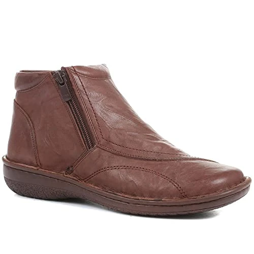 Ladies Elegant Leather Ankle Boots in Chocolate with Secure Zip Closure and Comfortable Insole - Dur