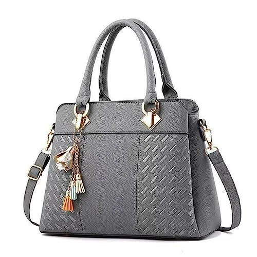 Ladies Fashion Handbag, Shoulder Purse Women Crossbody,Leather Tote Bags with the classic tassels (Dark Gray)