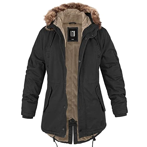 Ladies Fishtail Winter Parka with Teddy Lining Parka Jacket Winter Coat, black, M