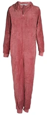 Ladies Fleece Onesie with Animal Hood Dark Pink Owl Medium