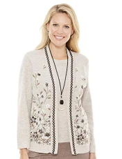 Ladies | Floral Jacquard Mock Twin Set | Stone Ladies | Floral Jacquard Mock Twin Set | Stone