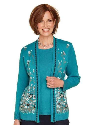 Ladies | Floral Jacquard Mock Twin Set | Teal