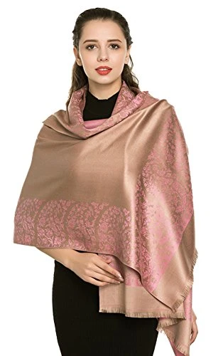 Ladies Floral Paisley Bordered Pashmina Feel Shawl Scarf Wrap Stole Luxuriously Warm Soft and Silky 