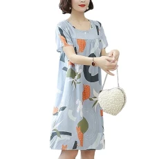 Ladies Floral Short Sleeve Nightdress Above Knee Soft Cotton Nightdress Nighties Nightwear Chemise Sleepwear Loungewear 2 S