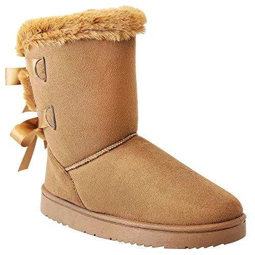 Ladies Fur Lined Ankle Snow Boots Womens Snug Grip Sole Winter Warm Shoes Size 5