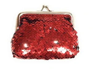 Ladies Girls Reversible Sequin Coin Wallet Pouch Money Purse Card Holder Gift UK (Red)