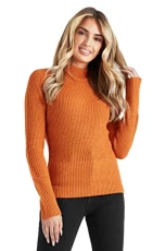 Ladies Jumpers Long Sleeve Turtle Neck Plain Sweaters for Women (S, Rusty Brown)