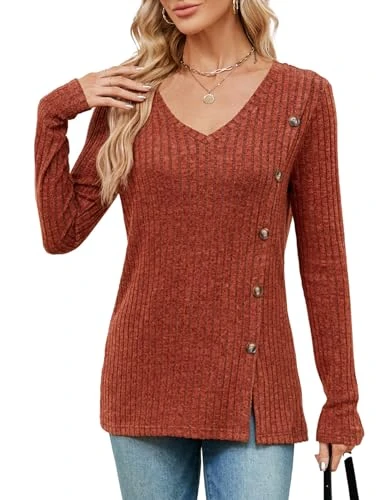 Ladies Jumpers Size 14, Casual Long Sleeve Tops Women V Neck Tops Solid Tops for Womens Night Out Tops Womens Fitted Tops