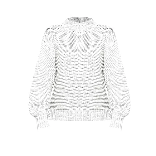 Ladies Jumpers Size 16 Cable Knit Sweater Gifts for Girls Gym Sports Women's 2023 Crew Neck Long Sleeve Casual Loose Ribbed Knit Solid Soft Pullover Sweater Tops Promotion Clearance White