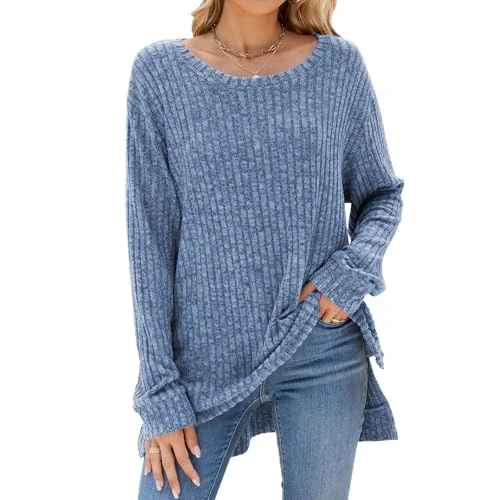 Ladies Jumpers Size 8-16 UK Clearance Long Sleeve Knitted Ribbed Tops Women Lightweight Soft Casual 