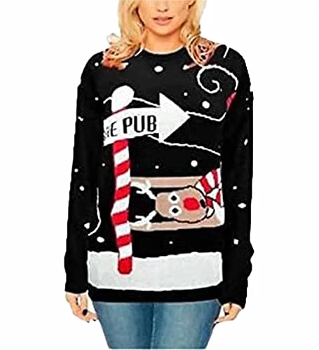 Ladies Jumpers Xmas Unisex To The Pub Jumper Women Christmas Winter Knitted Long Sleeve Top Womens a