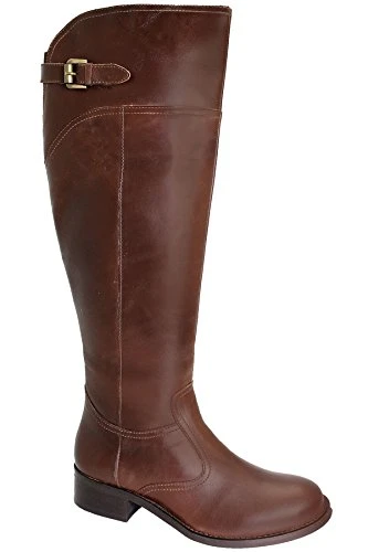 Ladies Knee High Genuine Leather Boots Women's Small Heel Riding Style Shoes [Brown, UK 5]