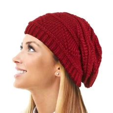 Ladies Knit Slouch Winter Hat/Beanie - RED