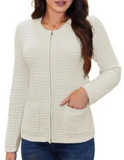 Ladies Knitted Coat Long Sleeve Round Neck Casual Short Cardigan Cardigan Sweater Blazer M White Ladies Knitted Coat Long Sleeve Round Neck Casual Short Cardigan Cardigan Sweater Blazer M White