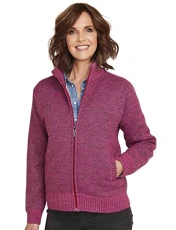 Ladies | Knitted Fleece Lined Zip Cardigan | Raspberry
