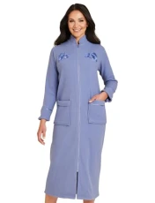 | Ladies | Knitted Zip Embroidered Dressing Gown | Dusky Lavender
