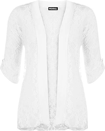 Ladies Lace Open Cardigan Womens Top - White - 12-14