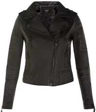 Ladies Leather Biker Jacket Quilted Matte Black Real Lamb Nappa Fashion Jacket 2XL Ladies Leather Biker Jacket Quilted Matte Black Real Lamb Nappa Fashion Jacket 2XL