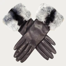 Ladies Leather Gloves with Chinchilla Style Rabbit Fur Cuff Ladies Leather Gloves with Chinchilla Style Rabbit Fur Cuff