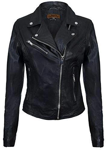 Ladies Leather Jacket Classic Biker Style Black Real Leather Womens Jacket L