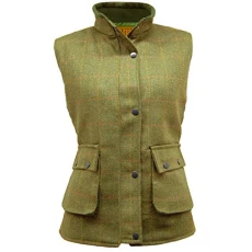 Ladies Light Derby Tweed Gilet Quilted Waistcoat Bodywarmer - D35 Green