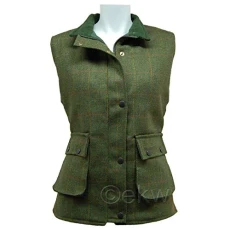 Ladies Light Derby Tweed Gilet Quilted Waistcoat Bodywarmer - D35 Green