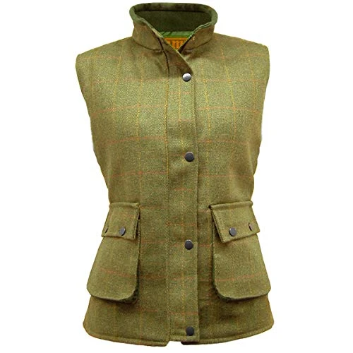 Ladies Light Derby Tweed Gilet Quilted Waistcoat Bodywarmer - D35 Green