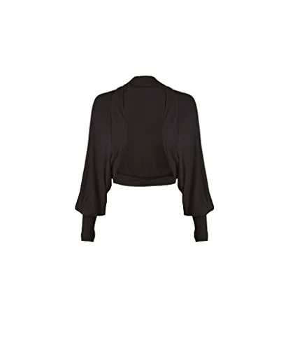 Ladies Long Batwing Sleeve Cropped Bolero Shrug Open Front Top Women Cardigan (Black, 8-10)