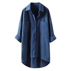 Ladies Long Blouses Lapel Loose Shirts Long Sleeve Button Down Loose Shirt with Pockets Cotton Line Elegant Shirt Lightweight Summer Breathable Shirt Tshirts Women UK Plus Size S-3XL Blue Ladies Long Blouses Lapel Loose Shirts Long Sleeve Button Down Loose Shirt with Pockets Cotton Line Elegant Shirt Lightweight Summer Breathable Shirt Tshirts Women UK Plus Size S-3XL Blue