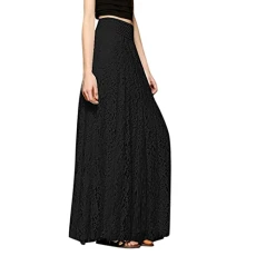 Ladies Long Maxi Skirt Womens Elasticated High Waist Stretch Full Length Double Layer Pleated Skirts Plus Size S-XXL Black