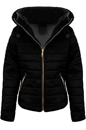Ladies Long Sleeve Padded Quilted Puffer Jacket Thick Warm Fur Collar Coat [Black, M]