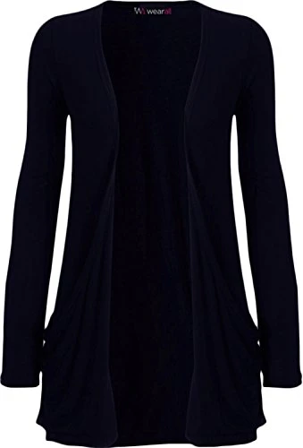 Ladies Long Sleeve Pocket Cardigan Womens Top - Navy Blue - 16/18