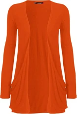 Ladies Long Sleeve Pocket Cardigan Womens Top - Orange - 12/14