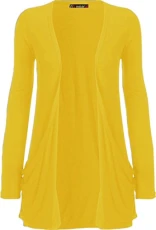 Ladies Long Sleeve Pocket Cardigan Womens Top Yellow 16-18