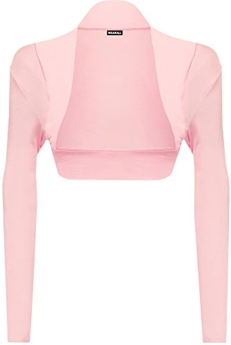 Ladies Long Sleeve Shrug Womens Bolero Cardigan Top - Pink - 8/10