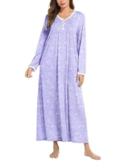 Ladies Long Sleeve Sleepshirt Long Winter Sleepshirt V Neck Sleepshirt Nightwear Shirt House Dress Large Sizes,Light Purple-Blue Flowers,M Ladies Long Sleeve Sleepshirt Long Winter Sleepshirt V Neck Sleepshirt Nightwear Shirt House Dress Large Sizes,Light Purple-Blue Flowers,M