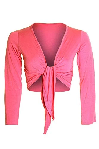 Ladies Long Sleeve Tie Up Colour Bolero Shrug Women's Cardigan Wrap Top 8-14[Coral, M/L (12-14)]