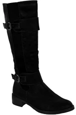 Ladies Low Heel Faux Leather Elasticated Side Women's Knee High Boots Shoes [Black - UK 3]