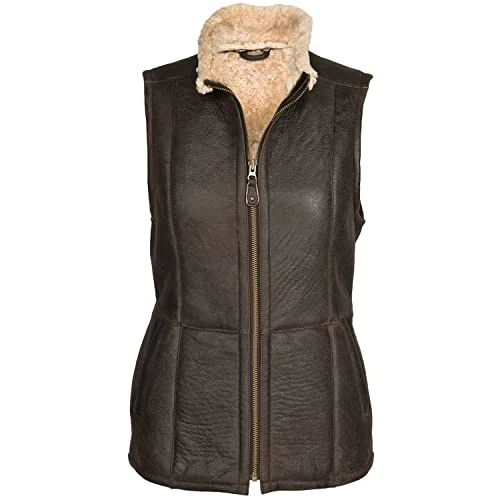 Ladies Luxury Brown Leather Gilet/Body Warmer, Aviator Finish Made from Double Faced Sheepskin. (Gil