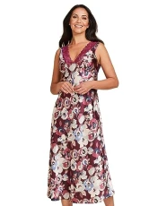 | Ladies | Luxury Satin Print Nightdress | Mulberry | Ladies | Luxury Satin Print Nightdress | Mulberry