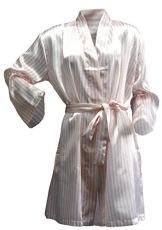 Ladies Luxury Summer Sexy Satin Kimono Robe Wrap Dressing Gown [Size Large, Colour Pale Pink & White Stripes]