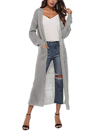 Ladies Maxi Long Length Boyfriend Cardigan Collared Top Long Full Sleeve Floaty Duster Jacket Coat Blazer Grey XL
