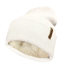 Ladies Men's Unisex Classic Cuffed Soft Warm Winter Knitted Beanie Hat with Soft Thermal Teddy Fleece Liner-Cream Ladies Men's Unisex Classic Cuffed Soft Warm Winter Knitted Beanie Hat with Soft Thermal Teddy Fleece Liner-Cream