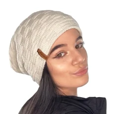 ® Ladies Mens Unisex Warm Winter Textured Knit Slouch Beanie hat with Cosy Faux Fur Teddy Fleece Liner-A-Cream